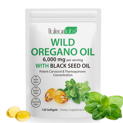 Aceite de Orégano Silvestre 6,000 mg con Aceite de Semilla Negra | 120 Cápsulas Blandas