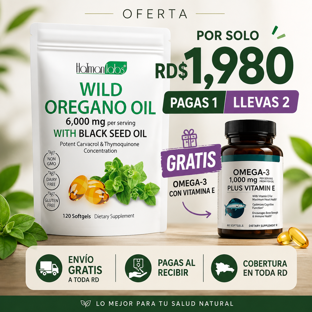 Aceite de Orégano Silvestre 6,000 mg con Aceite de Semilla Negra | 120 Cápsulas Blandas