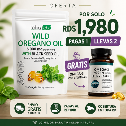 Aceite de Orégano Silvestre 6,000 mg con Aceite de Semilla Negra | 120 Cápsulas Blandas